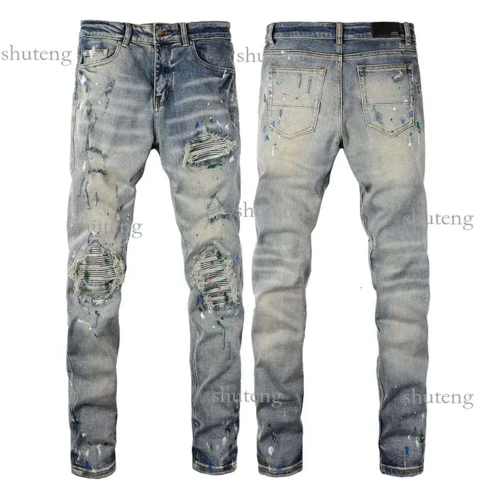 Jeans masculinos 2023 Amirs Mens Designer de Luxo Denim Buracos Calças Moda Marca Jean Biker Calças Homem Roupas Mens Mulheres Calças Jeans 908