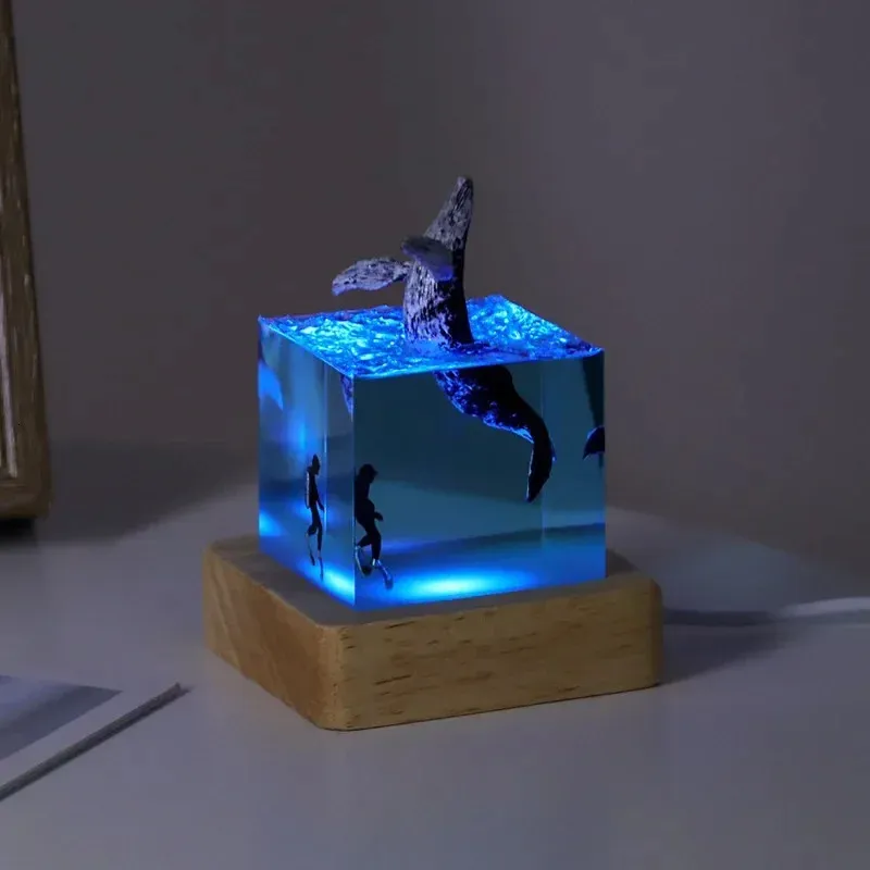 Outros suprimentos de jardim Resina marinha baleia jubarte 5cm cubo decoração brilho no escuro mini nightlight presente de aniversário ornamento casa 231206