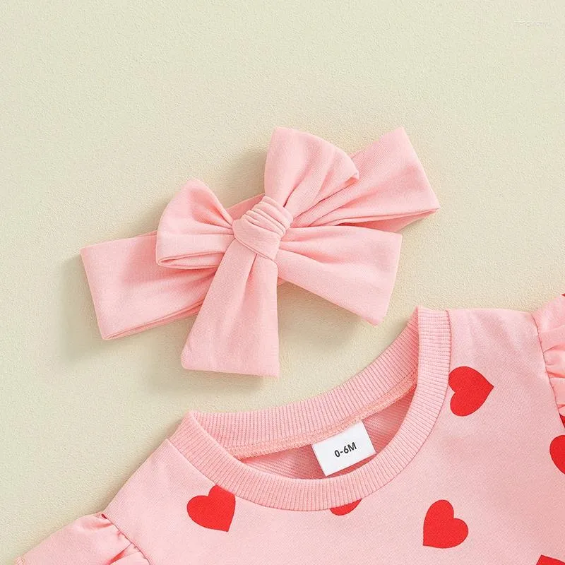 Conjunto de ropa para el día de San Valentín con diseño de corazón y manga  larga, 2 piezas para niñas y niñas pequeñas, para el día de San Valentín