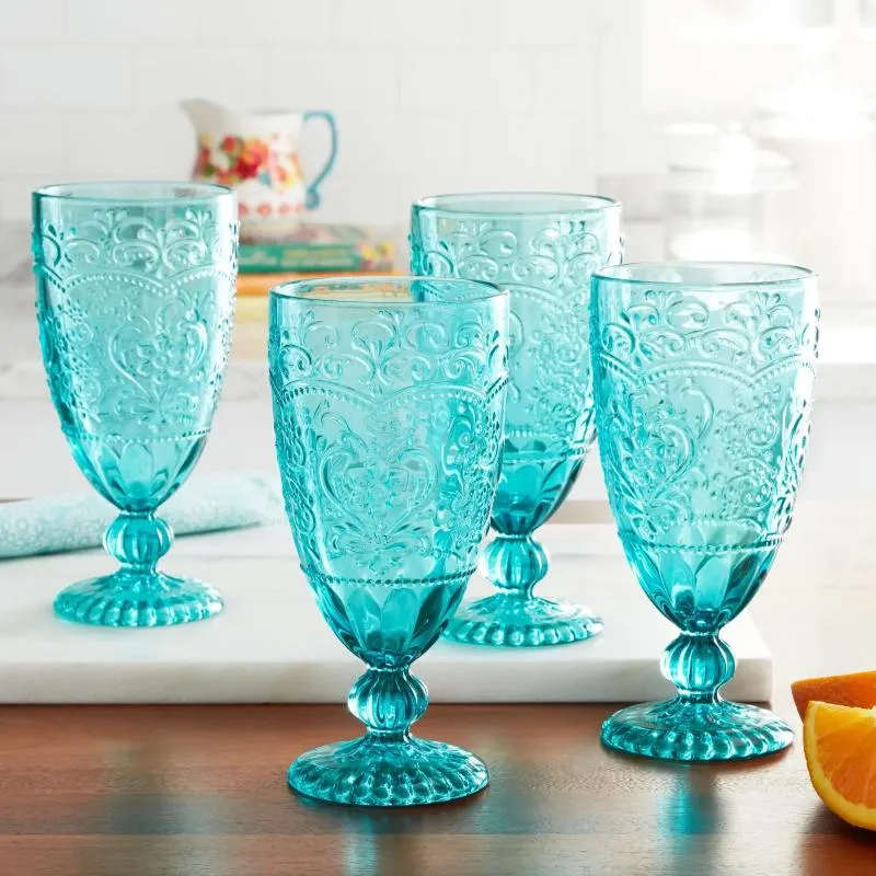 Wine Glasses G Amelia 4-Piece 14.7-Ounce Goblet Set Teal