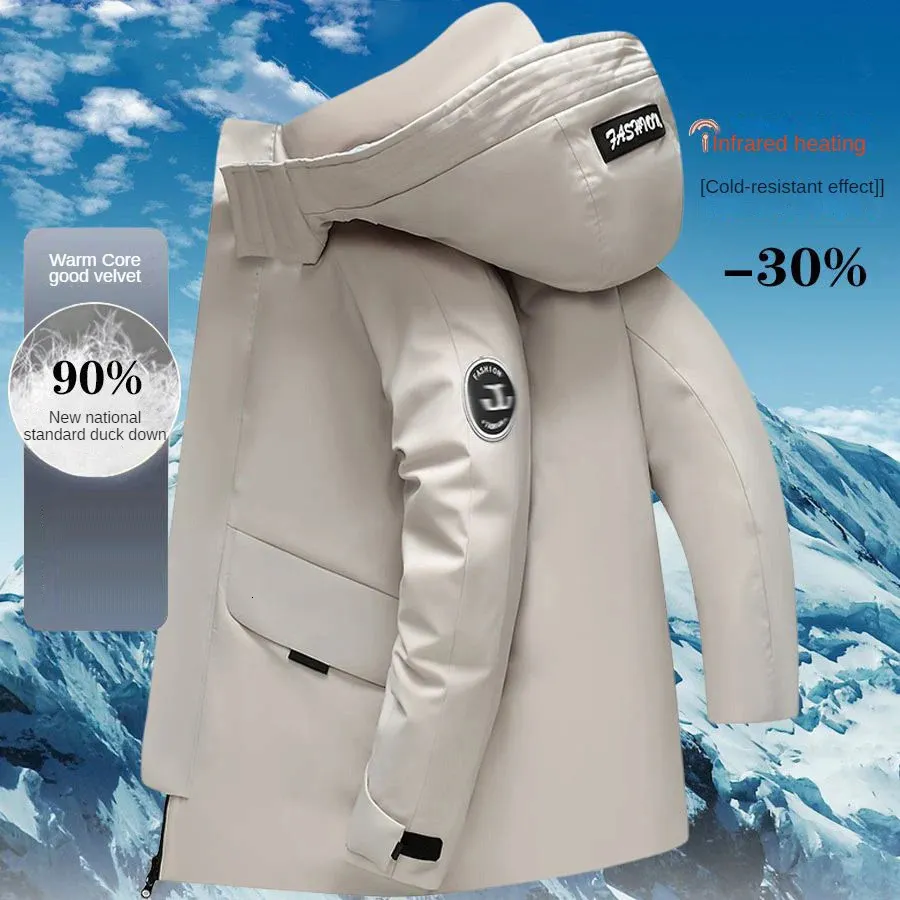 Men s Down Parkas Cold Coat for Winter Warm White Duck Intensification Hooded Parka Man Medium length High Pile Mens Jackets 231207