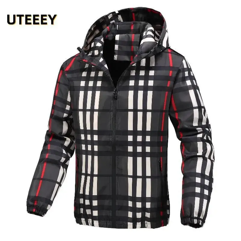 Männer Jacken 2023 Herbst Winddicht Plaid Varsity Männer Casual Outdoor Mit Kapuze Bomber Jacke Mode Koreanische Lose Straße Männlichen Mantel 231207