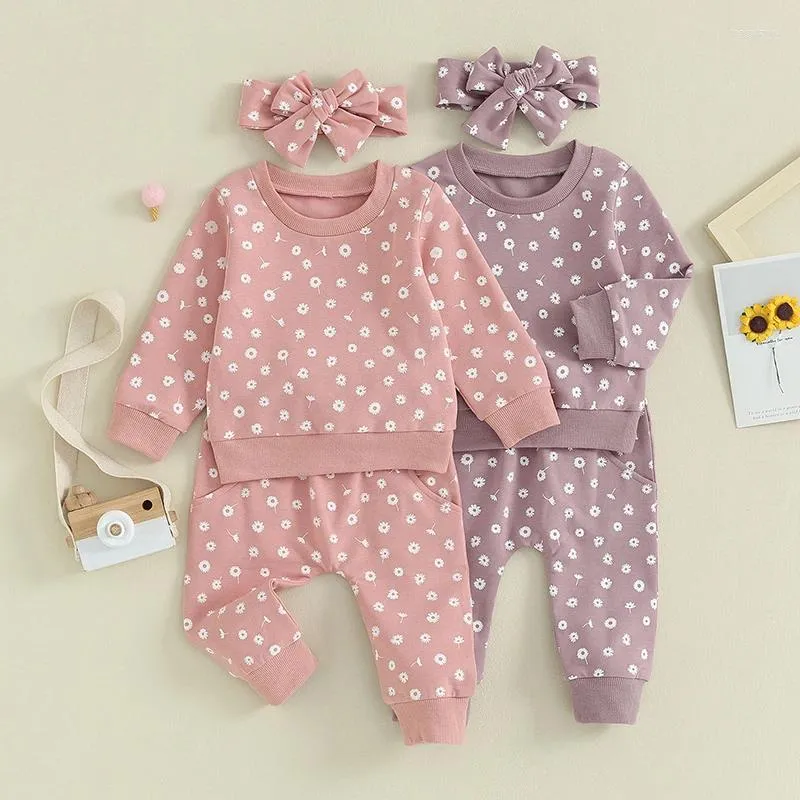 Kleidung Sets Herbst Baby Kleidung Set Kleinkind Mädchen Blumen Druck Sweatshirt Tops Jogginghose Stirnband 3 stücke Anzug Kinder Casual Outfits