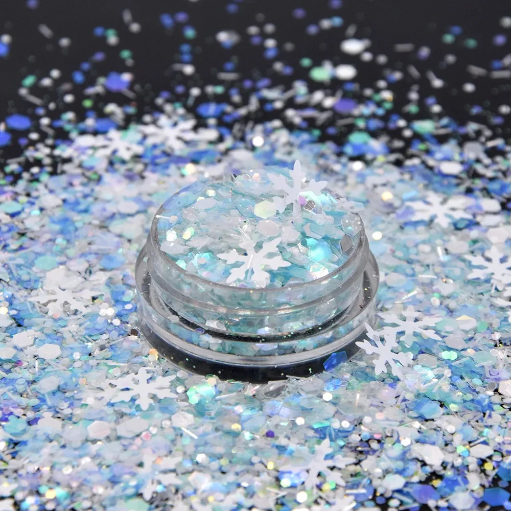 Pós acrílicos Líquidos Flocos de neve Nail Art Glitter Multi Color Flocos Lantejoulas Glitter Nails Natal Brilhante 3D Glitter Nails Accesorios Decorações 231202