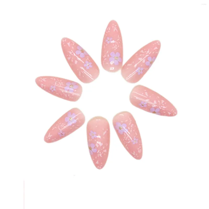 Kunstnagels Goudfolie Decor Roze Amandel Natuurlijke Onbreekbare Nagel Eenvoudig te dragen voor manicureliefhebbers en schoonheidsbloggers