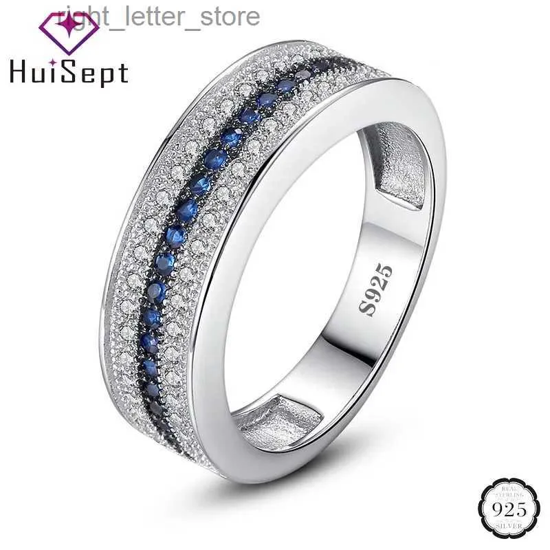 Anel solitário HuiSept Fashion Ring 925 joias de prata safira zircão pedras preciosas anéis de ornamento para mulheres promessa de casamento presente de festa atacado YQ231207