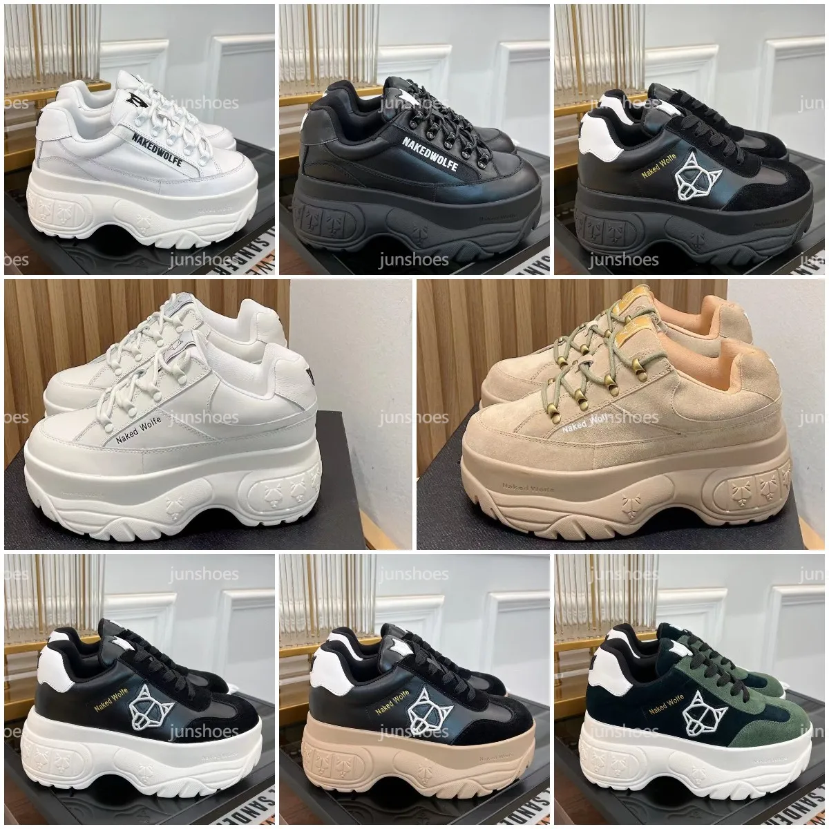 Naked Wolf★SINNER 厚底スニーカー プラットフォーム ヒール9cm Bulk Designer Sneaker For Women Luxury Black Suede With