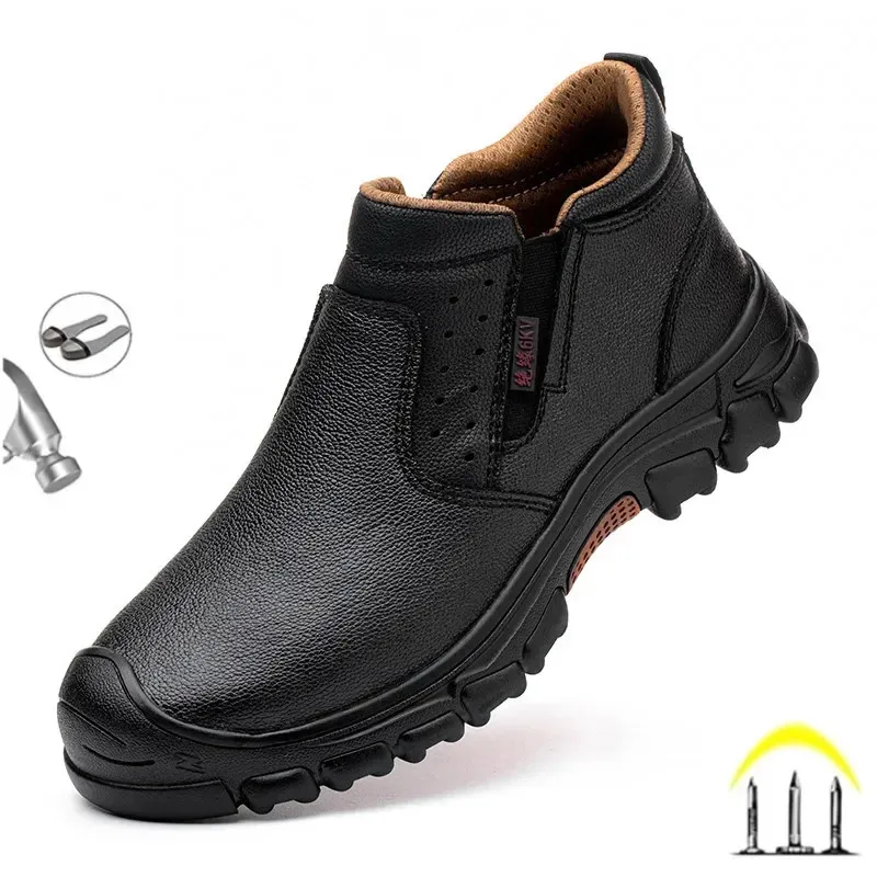 Safety Shoes äkta läderko mocka Säkerhetsarbetsskor för män Composite Head Anti Nail Anti Static Welding Shoes Oförstörbara stövlar 231207