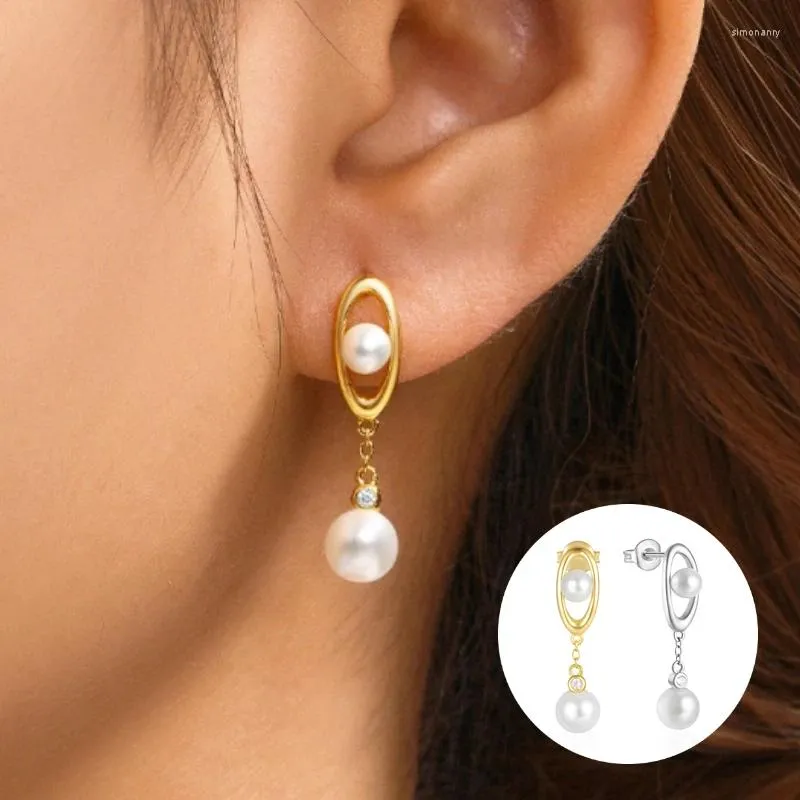 Boucles d'oreilles pendantes Aide 925 en argent sterling deux perles pendantes push-back piercing goutte pour les femmes de luxe élégant tendance bijoux cadeau de fête