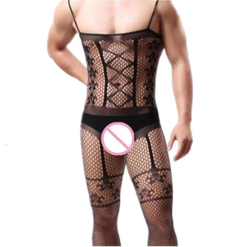 Hommes mode vêtements de nuit Lingerie hommes résille body mari cadeau mâle sous-vêtements Sexy combinaison fronde nuit livraison directe