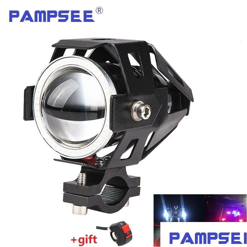 Illuminazione moto Pampsee 2 pezzi U7 Fari led moto 125W 3000Ml Moto Lampada frontale ausiliaria Luci 12V Motobike Angel Eye Headl Dhgu1