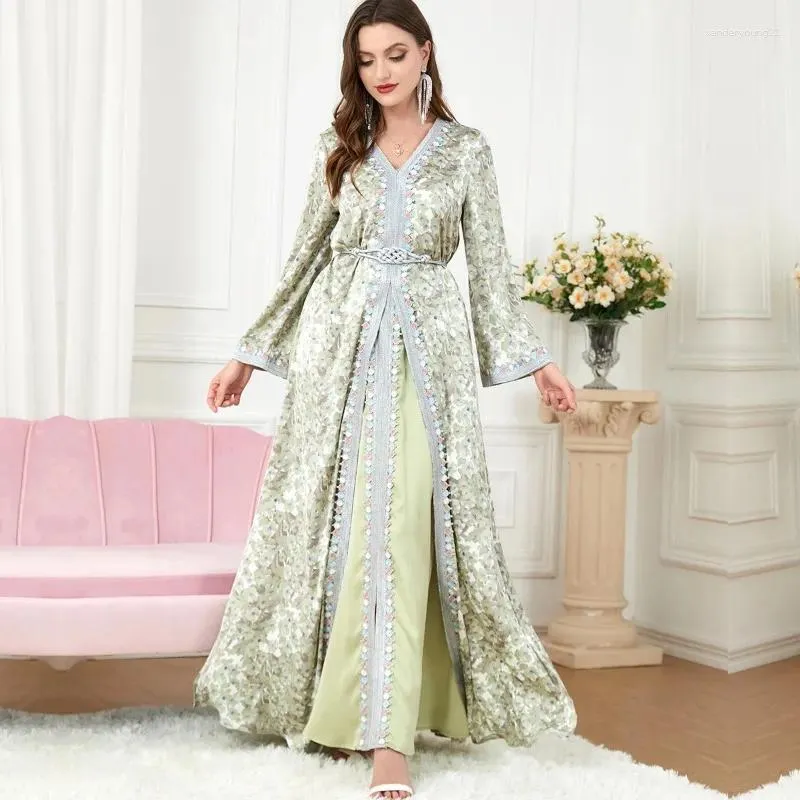 Etniska kläder 2 -stycken Set Muslim Suit Formal Dress Women Fashion Robe Elegant Female Turkey Dresses Wedding Kaftan Islamic Jalabiya