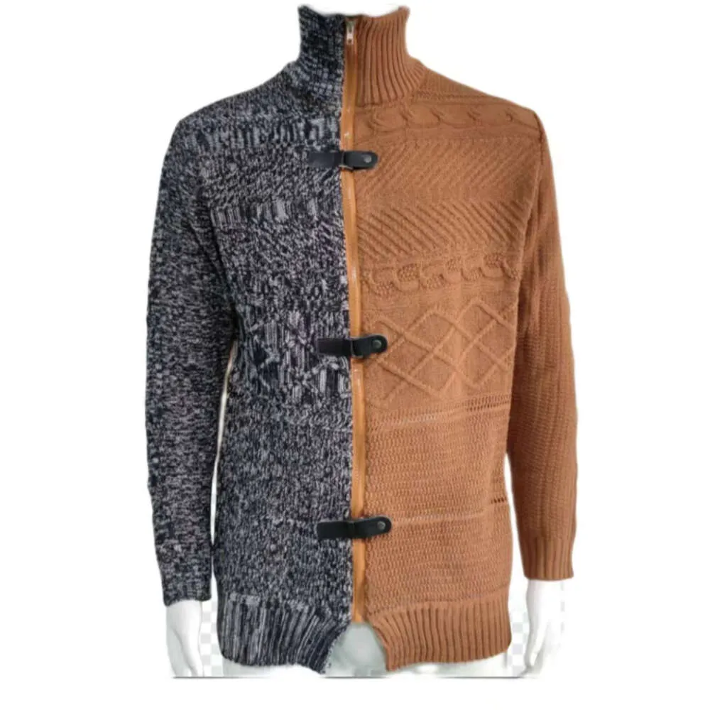 High Collar 2023 Autumn/winter Colored Leather Button Long Sleeve Knitted Cardigan Large Sweater Men's Wear 542