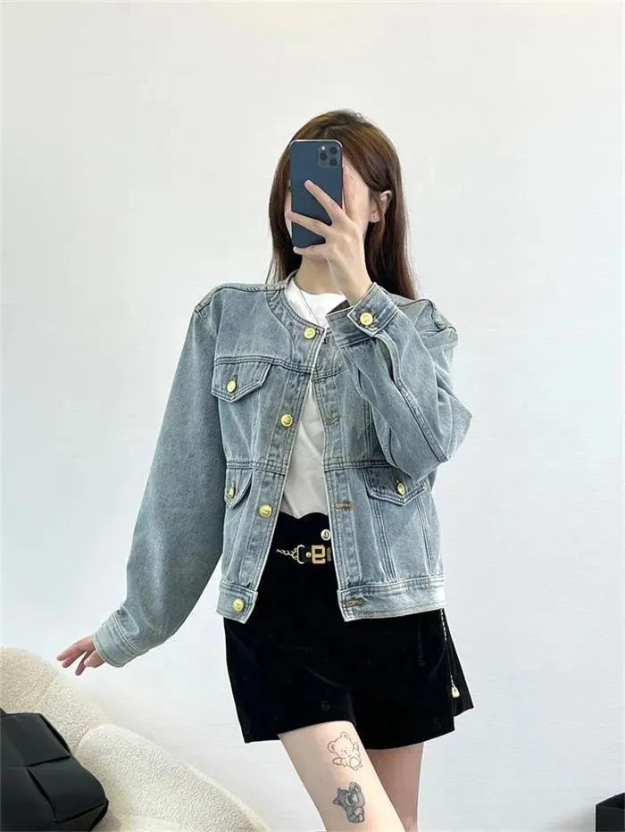 2023 Kleidung Frauenbekleidungsdesigner Fashion Metal Schnuckle Denim Jacke CCCC Denim Coat Freizeit -Strickjacke