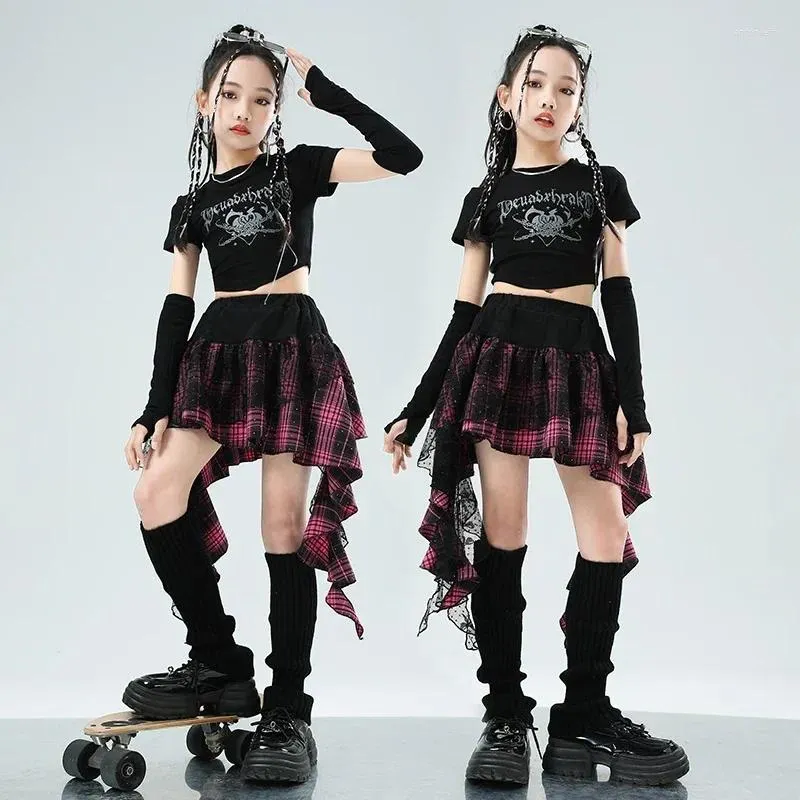 Scene Wear Kids Jazz Dance Clothes Girls Crop Tops Kjol Cheerleading Performance Costume Hip Hop Street Clothing Suit