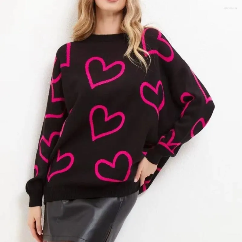 Maglioni da donna Maglione girocollo Autunno e inverno Colore a contrasto Allentato coreano stampato Love All-match Pullover a maniche lunghe in maglia