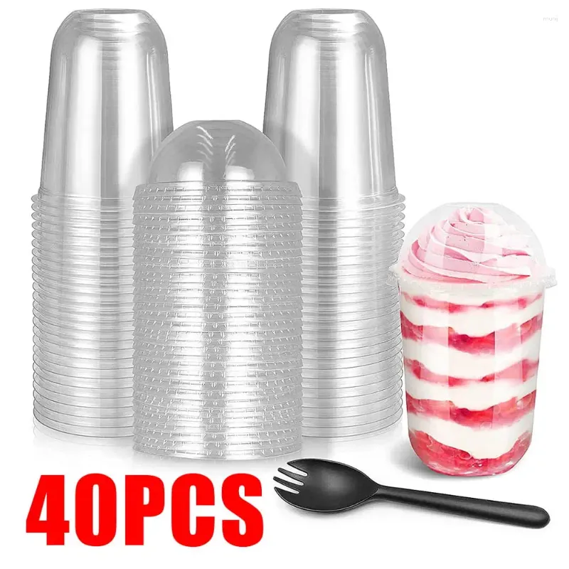 Disposable Cups Straws Dessert With Dome Lids Plastic Clear PET Ice (no Hole) Sporks And Stickers For