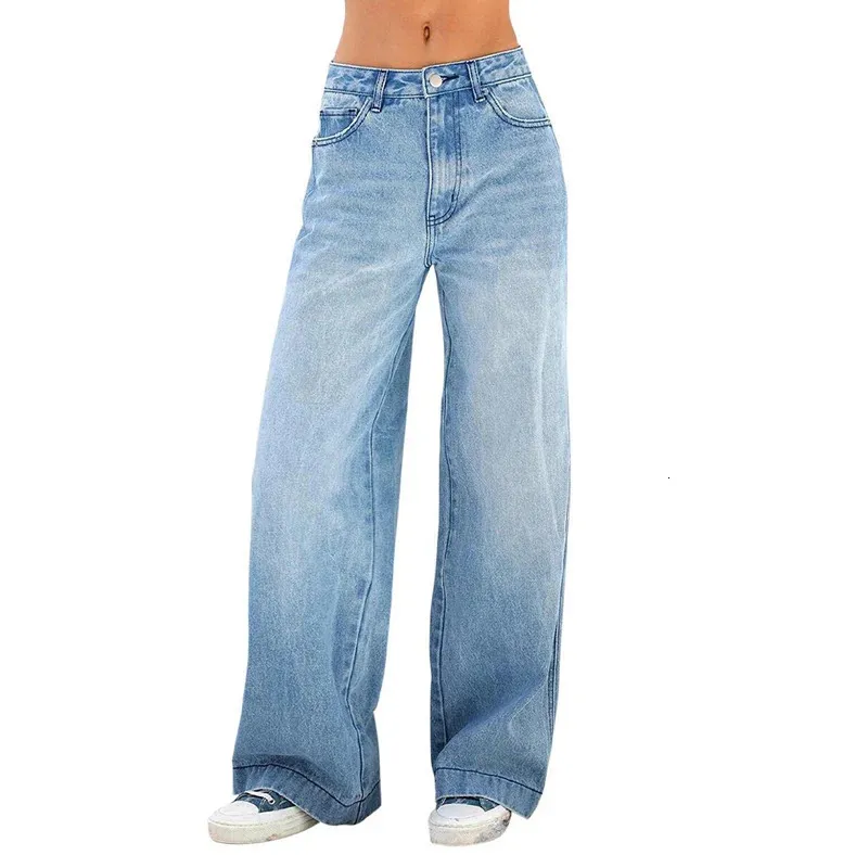 Jeans pour femmes 2023 taille haute lâche femmes droites rue décontractée pantalon en denim jambe large femme quatre saisons pantalon confortable 231206