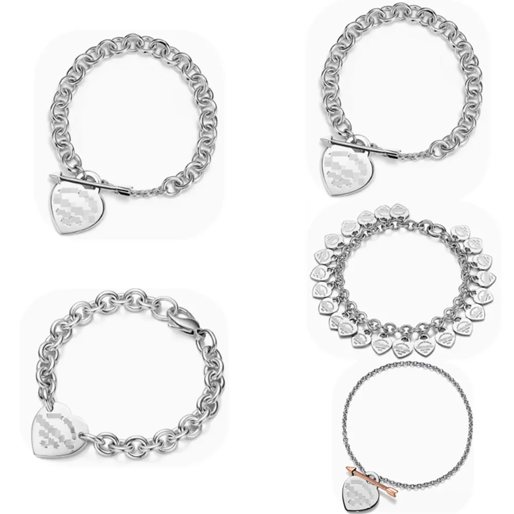 Designer-Charm-Armbänder für Damen, herzförmige Karte aus 925er Sterlingsilber, dicke Kette, Senior T-Serie, Diamant-Pfeilspitze, Liebesanhänger, Armband, Party-Schmuckgeschenke