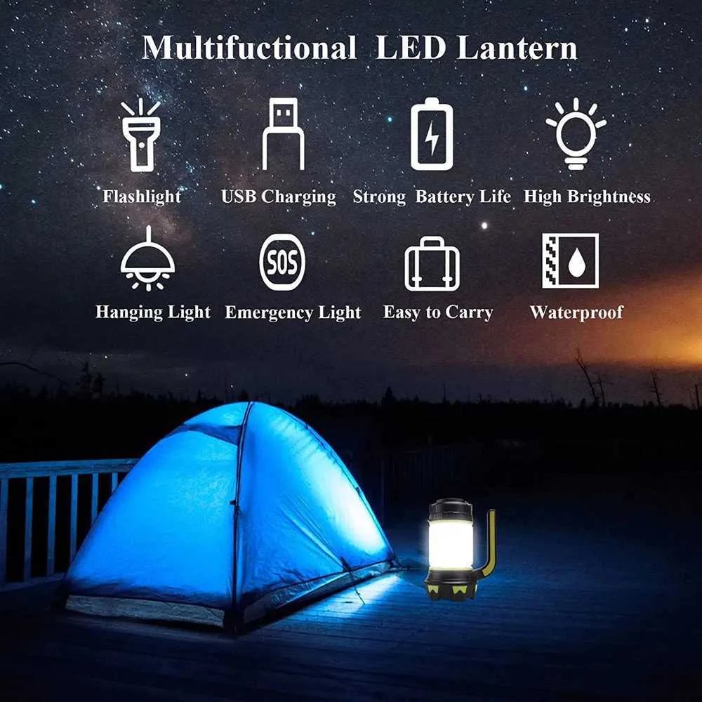Bochaos Camping Lantern Flashlight Rechargeable, 6 Modes LED Bright Flashlight 3000mAh Power Bank, Ipx4 Waterproof, Emergency Flashlight Lantern for