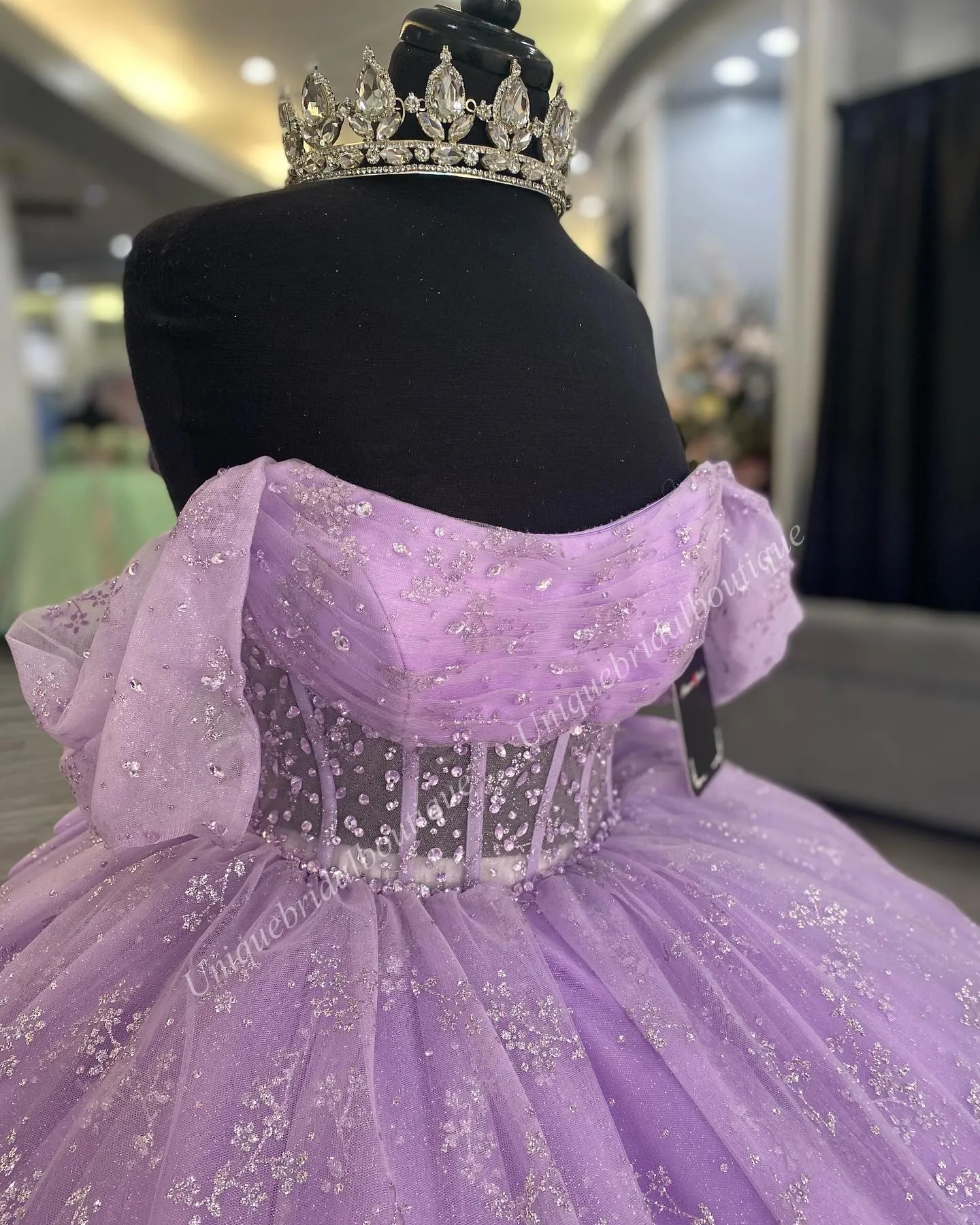 Quinceanera Dress With Sparkling Glitter Sheer Bodice, Scoop