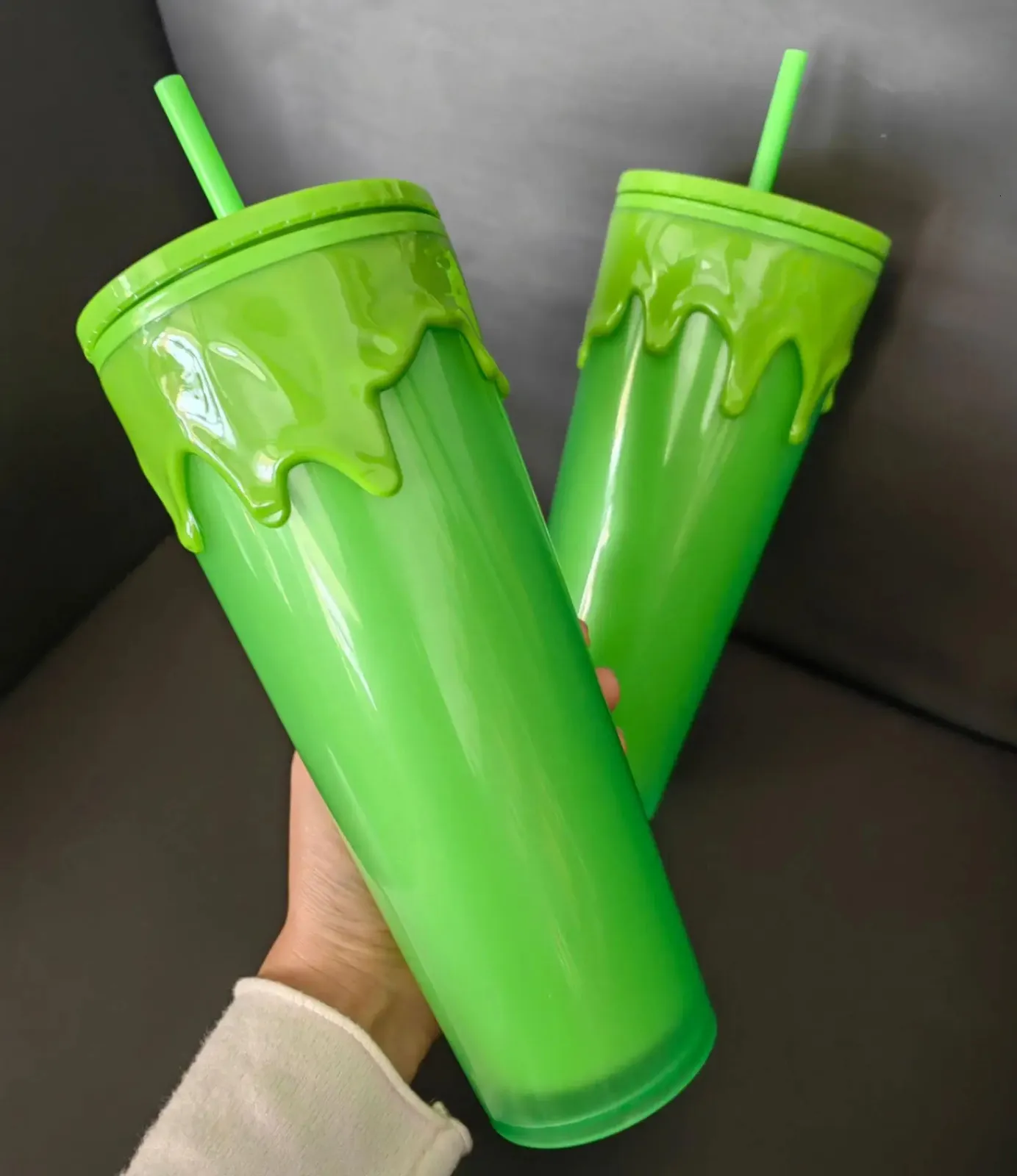 Water Bottles double wall DIY 24oz 700ml 710ml luminous plastic lava tumbler cup with straw and lid no glow in the dark 231207