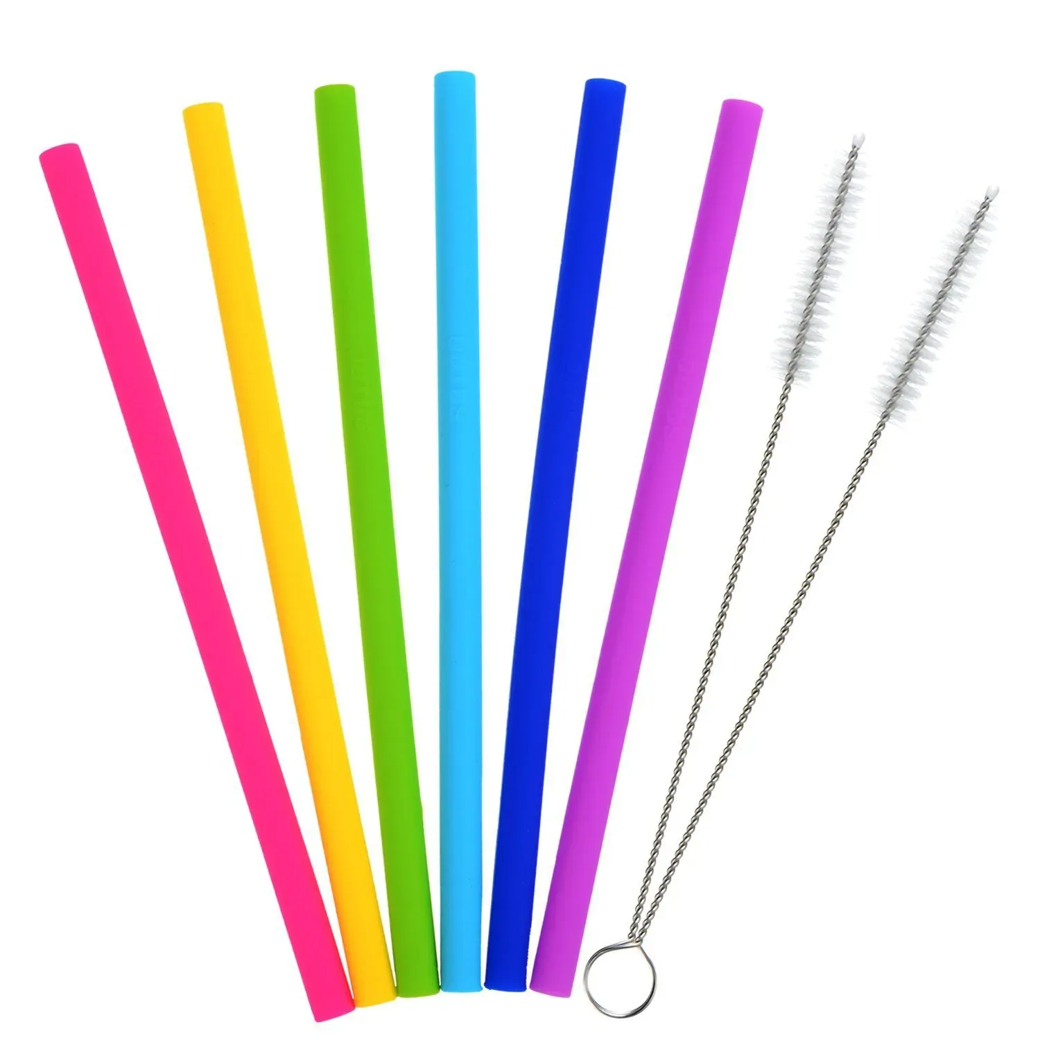 Food Grade Silicone Drinking Straws 25cm Silicone Straight Bent Straws Set with Two Brushes for Cups