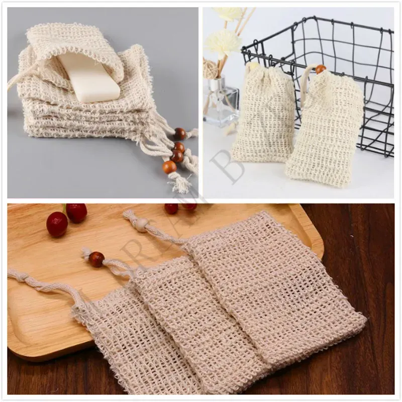 3 Styles tvålväska Neatening Mesh Soap Saver Puches Holder For Shower Bath Foaming Natural Bath Bag Sisal Shower Soap Bag