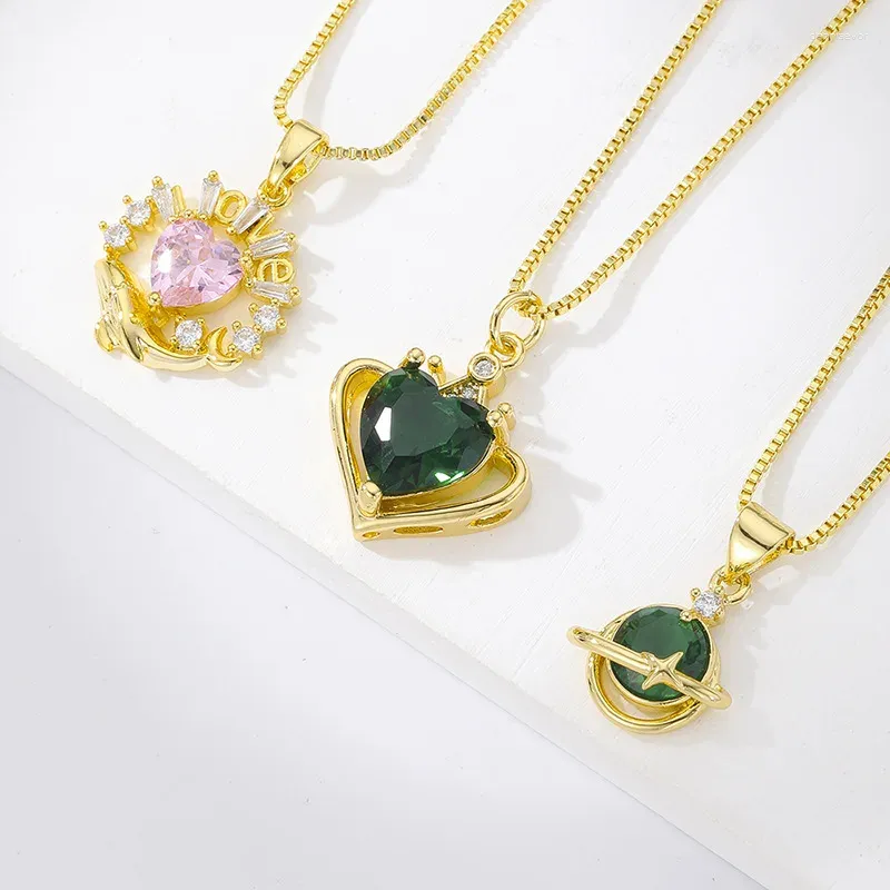 Pingente colares natural esmeralda zircônia colar luz luxo amor coração jóias para namorada emperament clavícula corrente