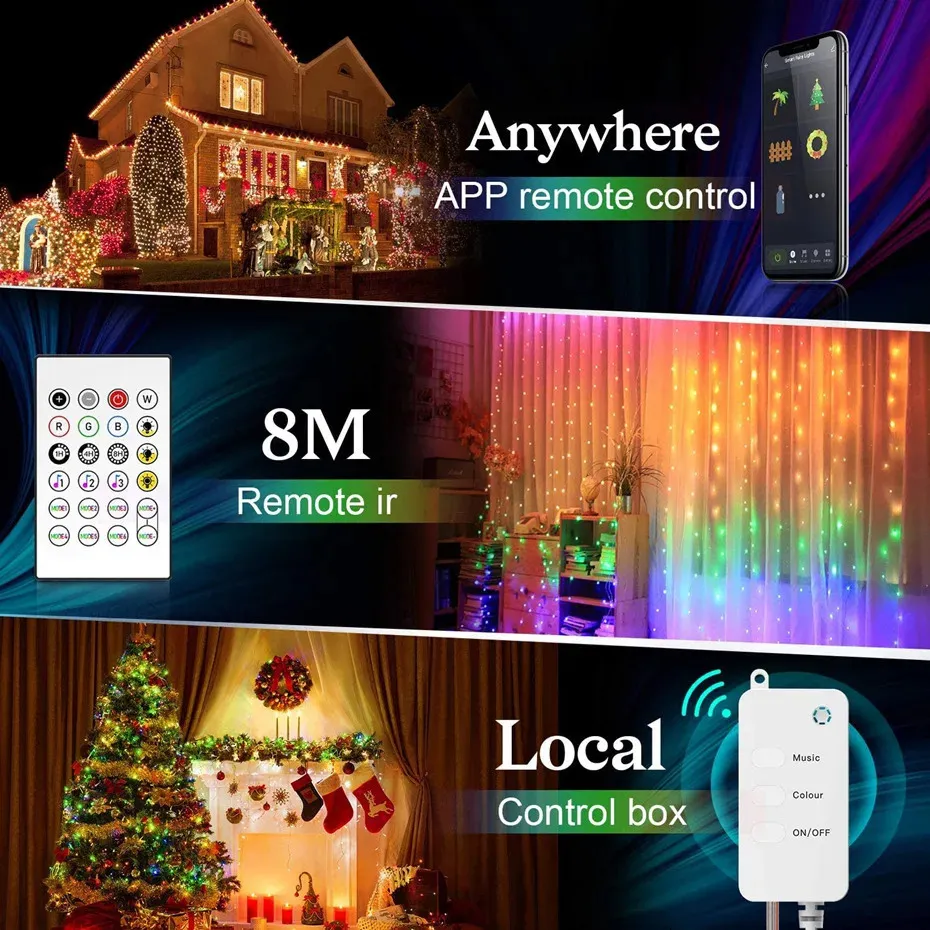 WS2812B Bluetooth LED String Fairy Lights Dreamcolor RGBIC DIY Party  Christmas Tree Lights Wedding Decoration Garland USB Lamp