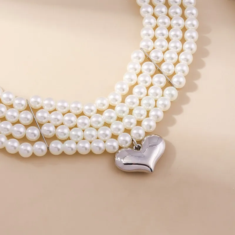 Big Imitation Pearl Bead Choker Necklace for Women Vintage Heart Necklace Wedding Party Jewelry Collar