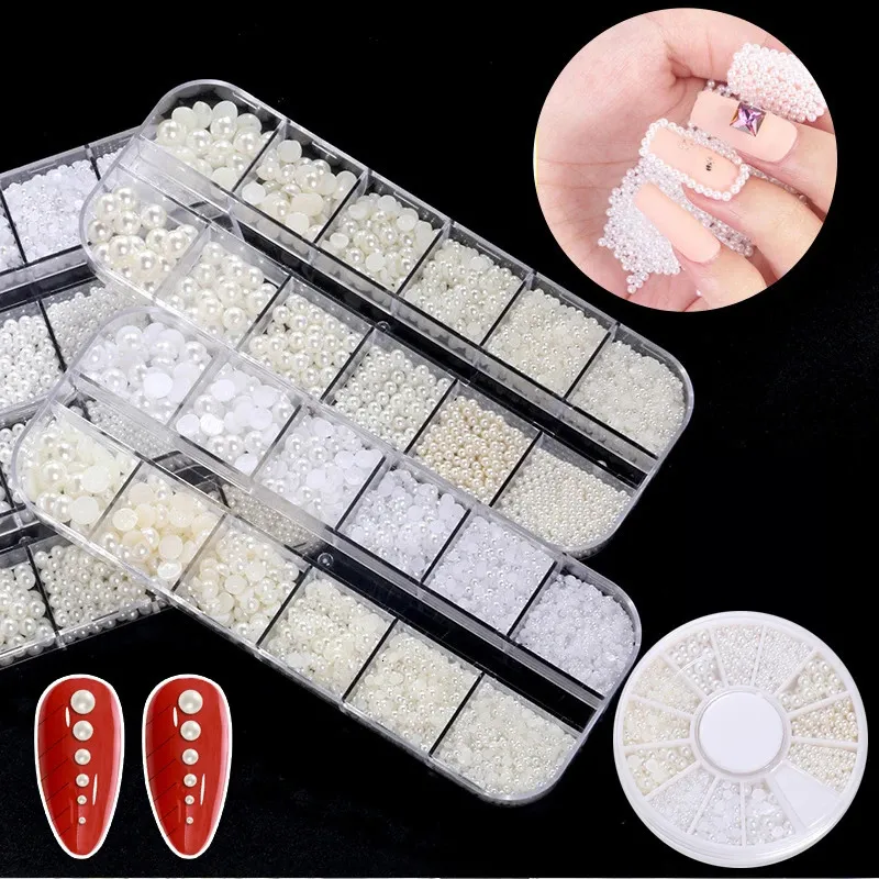 Nail Art Decorations Parts Nails Accessories Pearls Flatback Beads Nacre 1Box Acrylic Ball Rhinestones Supplies For Professionals Needlework Kit Case 231207