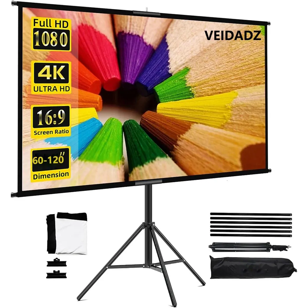 Écrans de projection Écran de projecteur VEIDADZ avec support pliable blanc sans plis écran 60-120 pouces 16 9 avec sac pour cinéma maison intérieur extérieur 231206