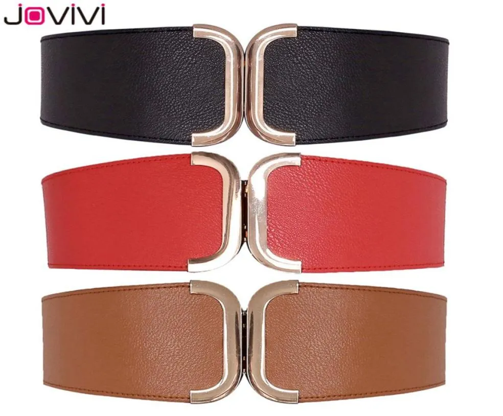 Jovivi nouvelle mode entière dame Vintage maigre large élastique Cinch femmes ceinture taille ceinture décor noir rouge marron couleur C0336645375270572