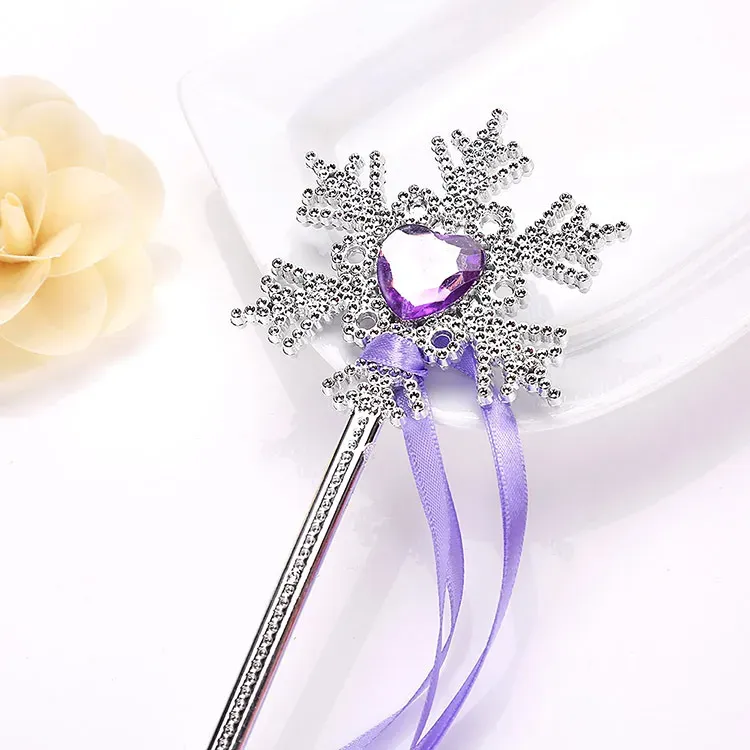 Princess snowflake ribbons magic wand sticks baby girls Fairy wand cartoon Rhinestones gem party props decoration C3629