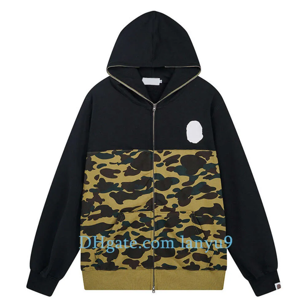 Mens Hoodies Camuflagem Design Vermelho Amarelo Azul Splicing Fleece Sweater Plus Size Zipper Sweater Amantes Moletons Designer Moda Hoodie Jaqueta Streetwear B48