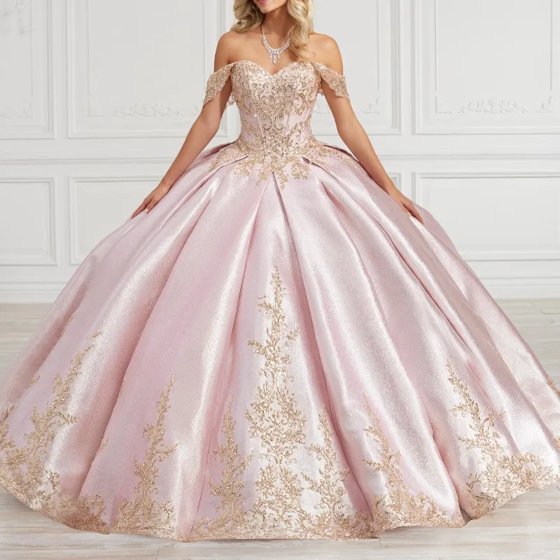 Shiny Pink Quinceanera Dress Ball Gown Applique Party Gowns Sweet 16 Dress  Y2567