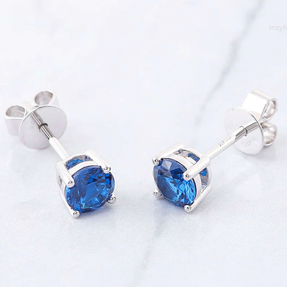 Blue Gemstone Earring 925 Sterling Silver VVS Moissanite Diamond Jewelry Studörhängen för kvinnor Solid Gold Custom Set