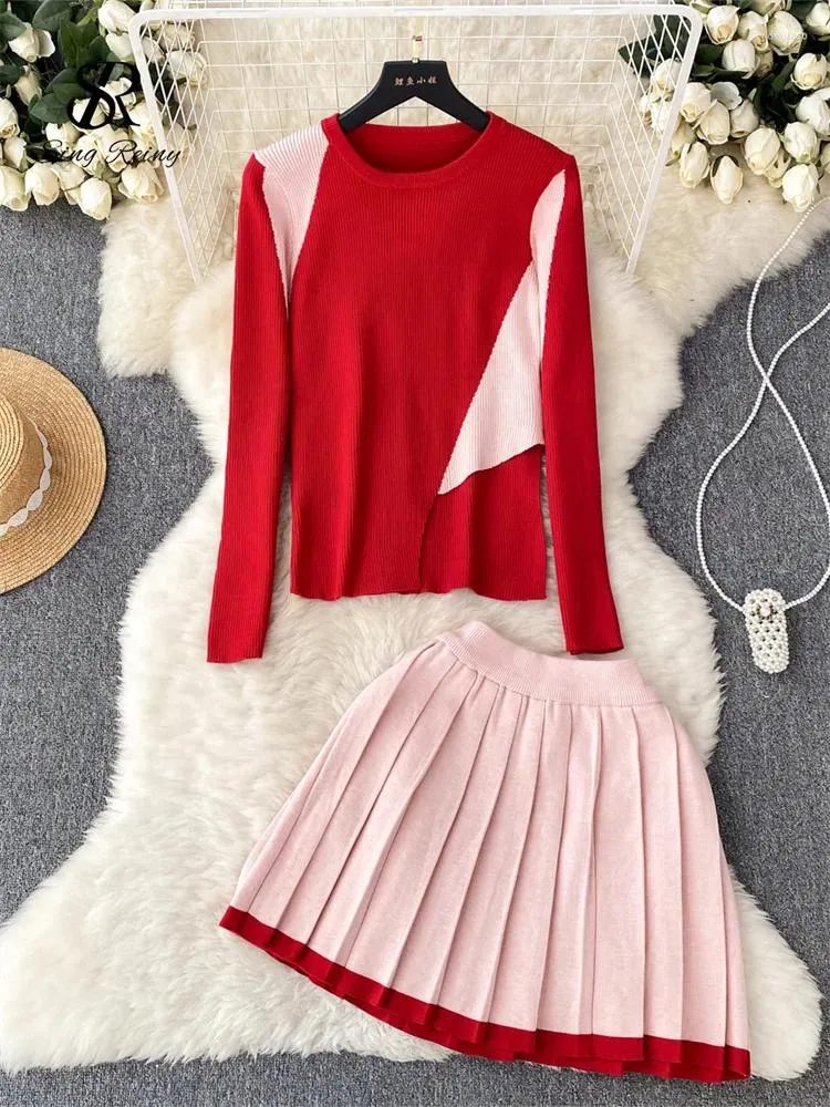 فساتين العمل Singreiny Japan Style Women Suits Unbtled Sleeves Split Pullover High Weist Mini Pleate Skirt 2023 Autumn Y2K Fashion