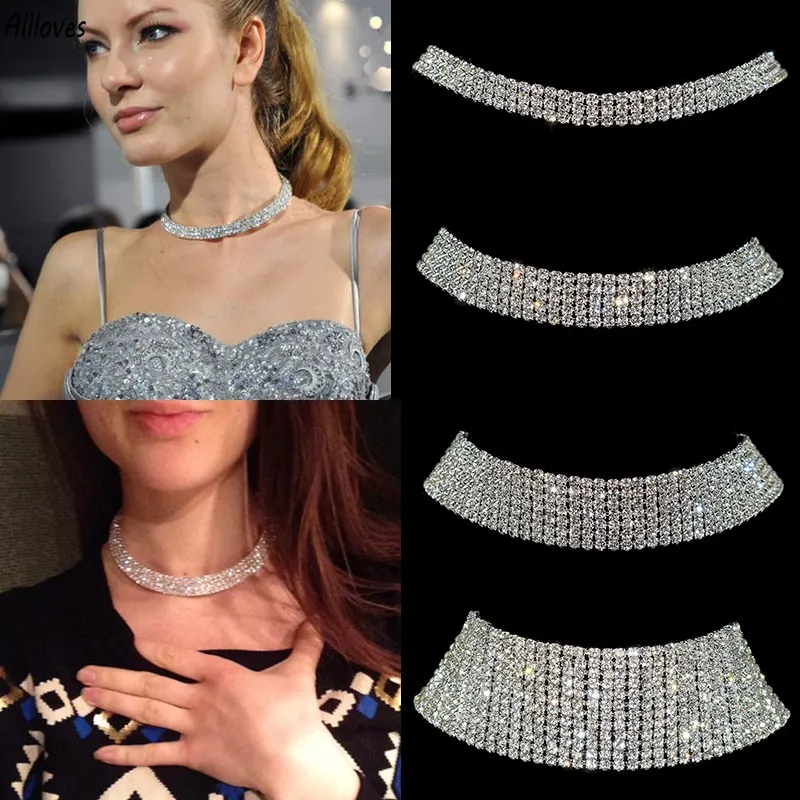 Sparkling srebrny kryształowy łańcuch kołnierzyka Choker Naszyjnik Bridal Women Wedding Party Diamante Rhinestone Choker Biżuter Prezenty CL3019