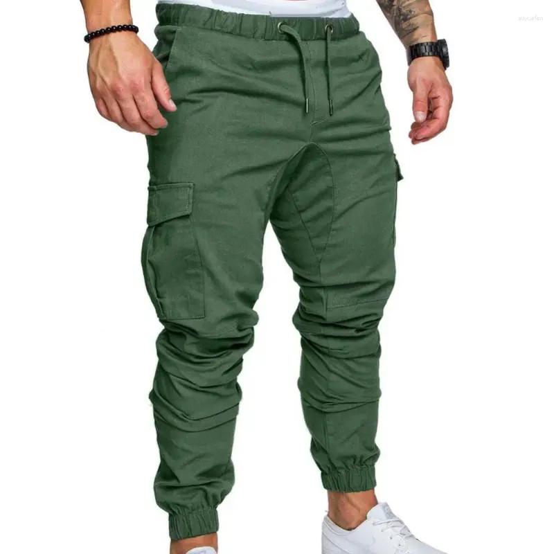 Men's Pants Men Harajuku Joggers Clothing Trousers Casual Solid Color Pockets Waist Drawstring Ankle Tied Skinny Cargo