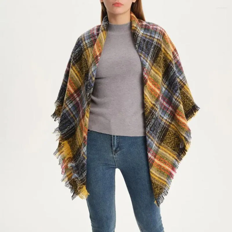 スカーフショールスカーフの女性格子縞のスタイリッシュレディース秋冬の冬の広いフリンジプリント温かい厚い形の肩ネック