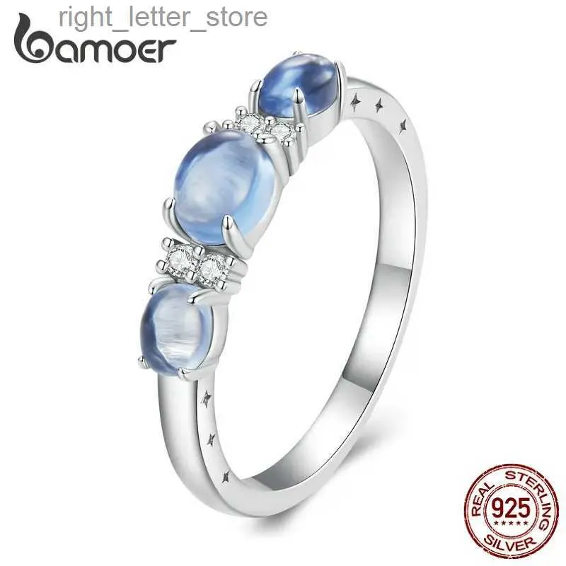 Solitaire Ring BAMOER Solid 925 Sterling Silver Rings for Women Round Cut Three-Stone Rings for Engagement Wedding Fine Jewelry BSR427 YQ231207