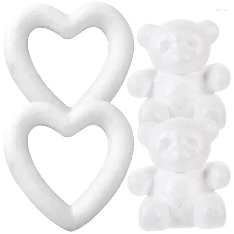 Suprimentos festivos 4pcs espumas de urso sem pintura pintura diy modelos em forma de coração ornamento em forma