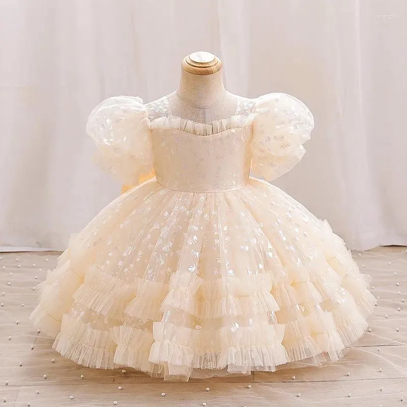 Meisje Jurken Lolita Baby Meisjes Stippen Jurk Voor Kinderen Ruches Cake Vestido Fashion Wear Kinderen Bladerdeeg Mouw Prinses Outfit Jaar