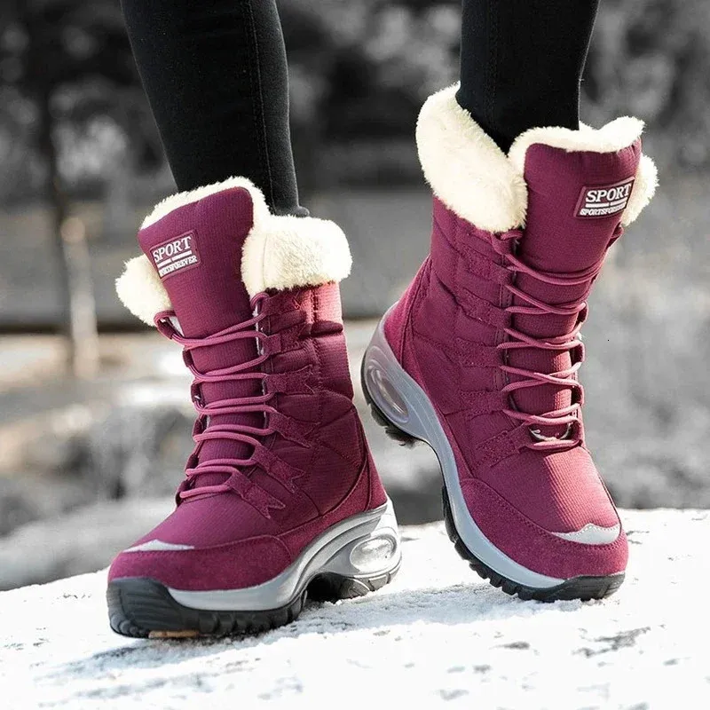 Boots Winter Women Boots High Quality Keep Warm Mid-Calf Snow Boots Women Lace-up Comfortable Ladies Boots Chaussures Femme 231206