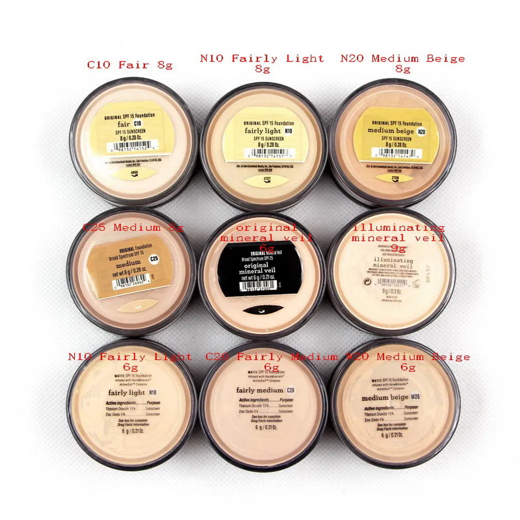 poudre minérale Set Powders lâches Matte SPF 15 Éclaircissement 6G 8G 9G Whitening Concealer Pro Foundation Poudre Libre