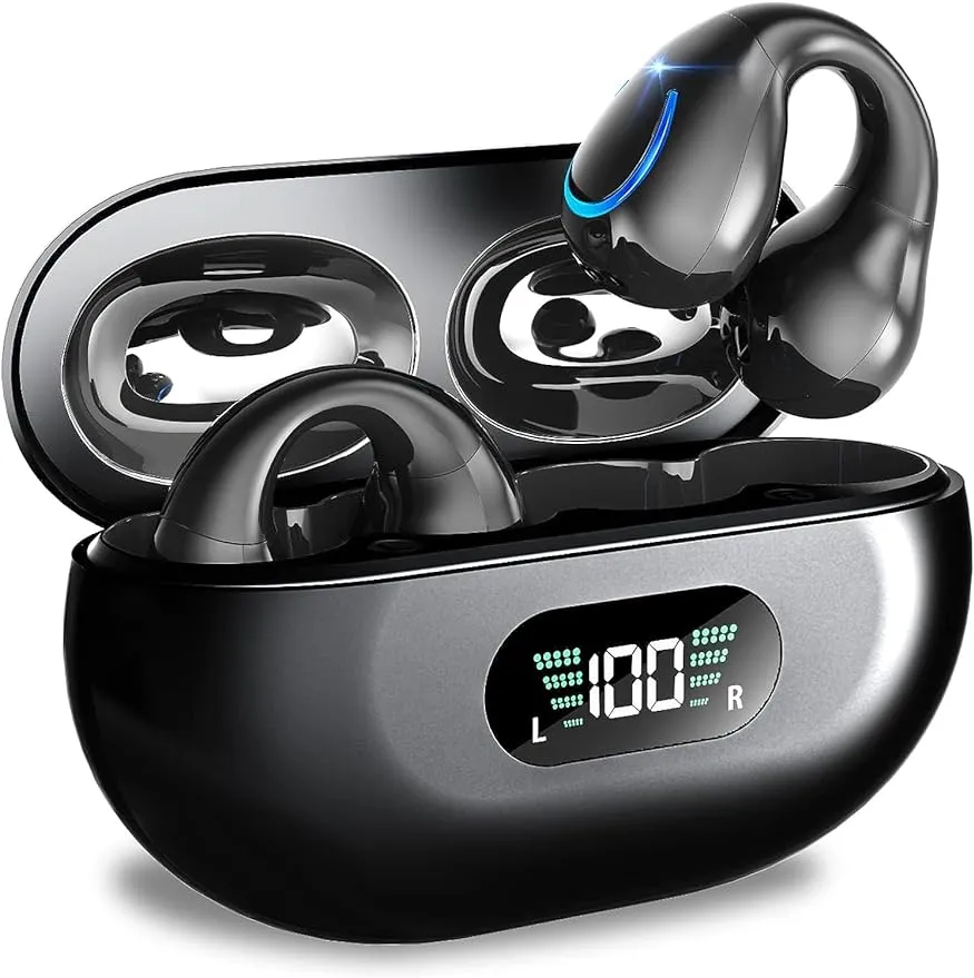 2023 Trådlösa hörlurar-Bluetooth 5.3 Clip Ear Earskydd, 10 mm förare, 36 timmars djup basstereo, inbyggd ENC-mikrofon, LED-display, USB-C, IPX7 Waterproof