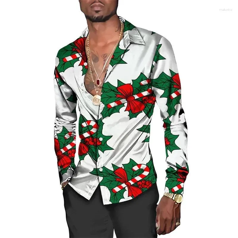 Casual overhemden voor heren 2023 Verkopen 3D-shirt met lange mouwen Kerstserie Hawaii Losse grote maat Herfst en winter