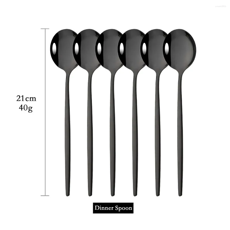 Servis uppsättningar 6st Black Mirror Spoon Set rostfritt stål bestick middag soffbordsartiklar hem köksilver